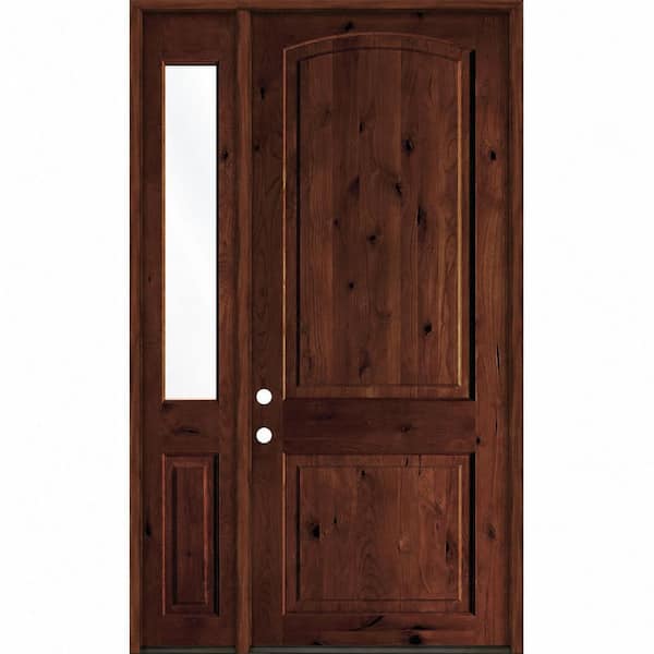 44 in. x 96 in. Knotty Alder 2-Panel Right-Hand/Inswing Clear Glass Red Mahogany Stain Wood Prehung Front Door LHSL