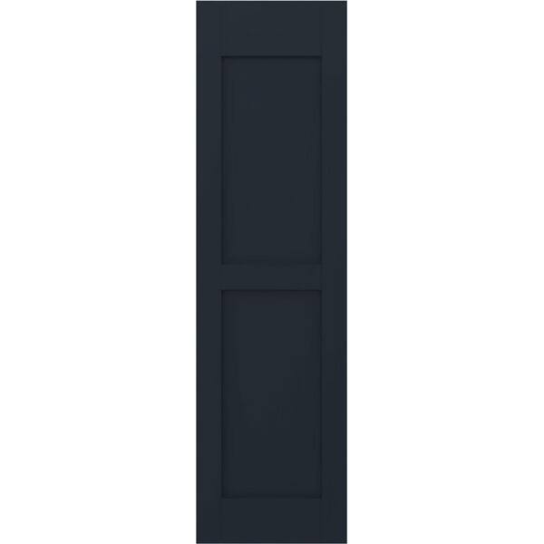 Ekena Millwork 18 in. W x 42 in. H Americraft 2-Equal Flat Panel Exterior Real Wood Shutters Pair in Starless Night Blue