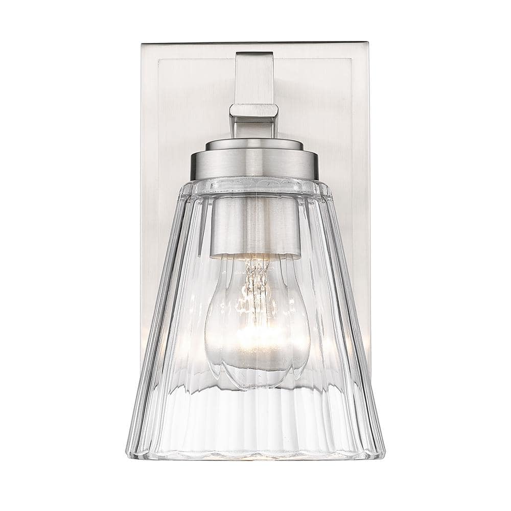 Lyna 5 in. 1 Light Brushed Nickel Wall Sconce Light with Clear Glass Shade 