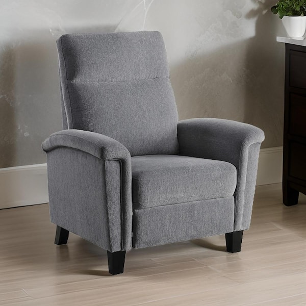 Benjara Light Gray Chenille Push Back Manual Recliner with Solid Wood