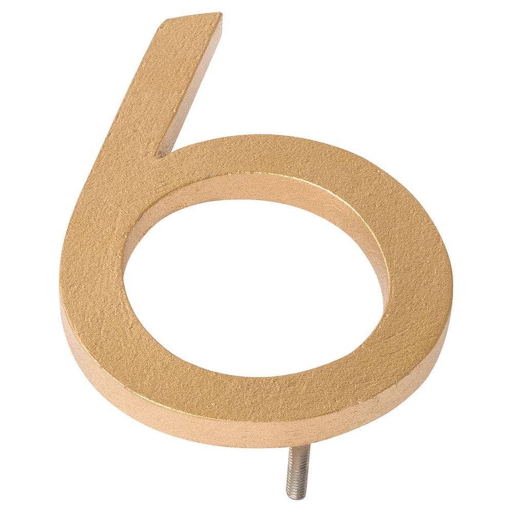 4 in. Gold Aluminum Floating or Flat Modern House Number 6 product image for price tracking