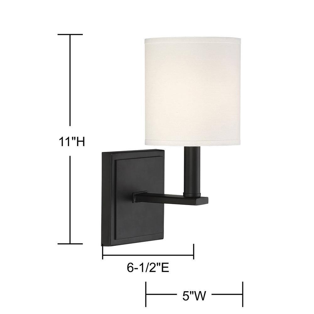 Waverly Matte Black 1-Light Wall Sconce with White Shade