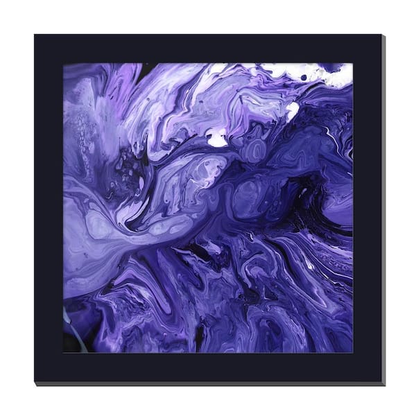 Unbranded Gallery-Grade Intense Violet Explosion Black Framed Acrylic Abstract Statement Wall Art 48 in. x 48 in.