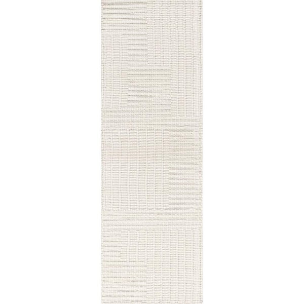 Dorene Contemporary High-Low Striped Wool Area Ivory 3 ft. x 10 ft. Indoor Runner Rug