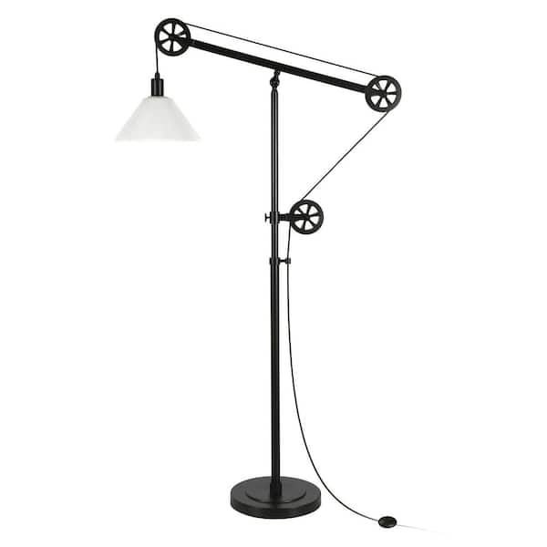 HomeRoots 70 in. Black and White 1 1-Way (On/Off) Standard Floor Lamp for Living Room with Glass Cone Shade
