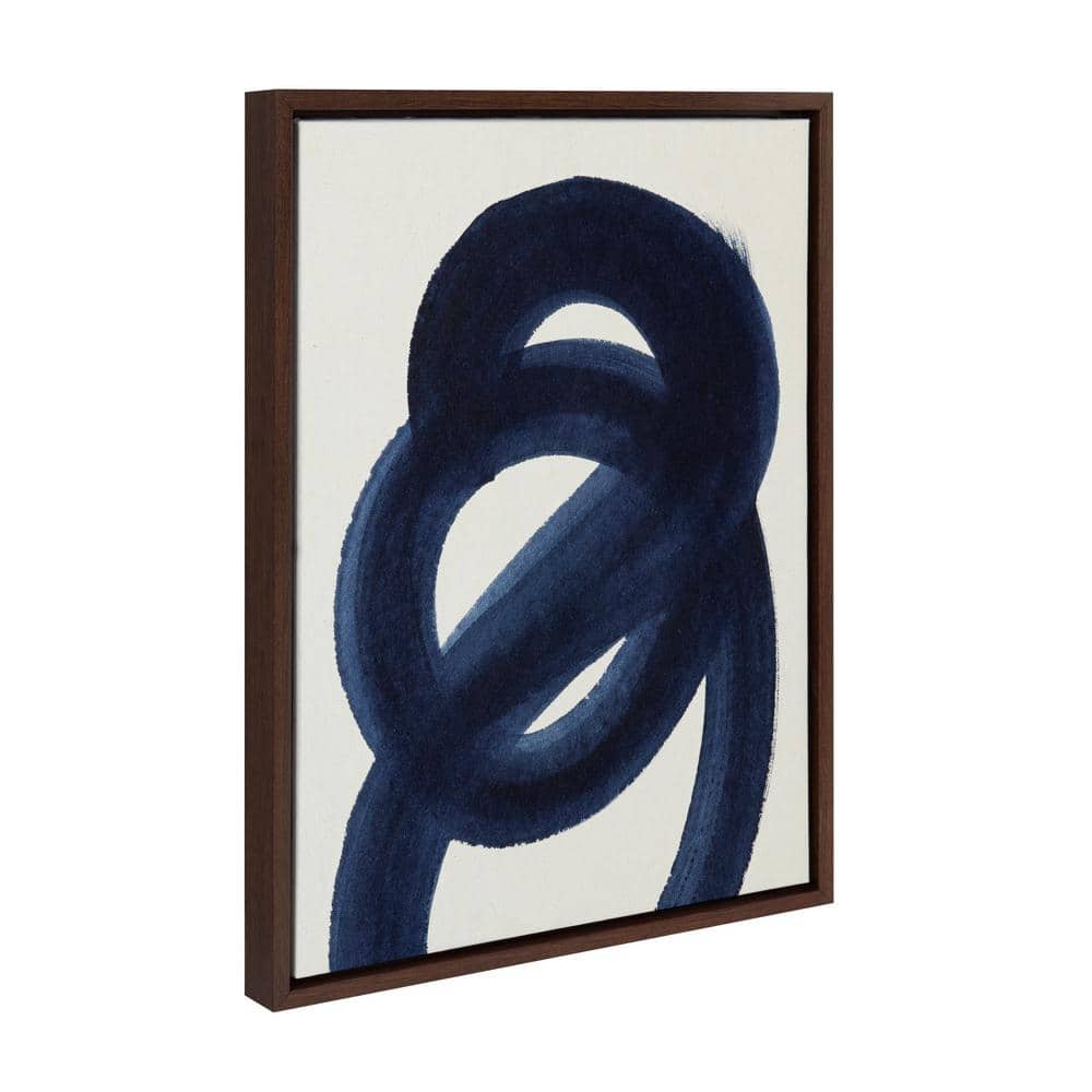 Japandi Blue Abstract Canvas Print with Walnut Frame, 18x24