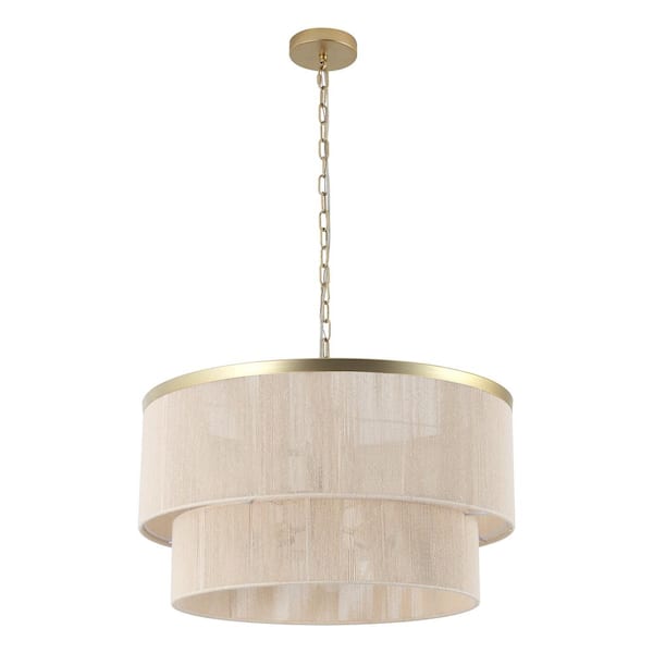 23.8 in. 6-Light Beige Hand Woven Drum Chandelier