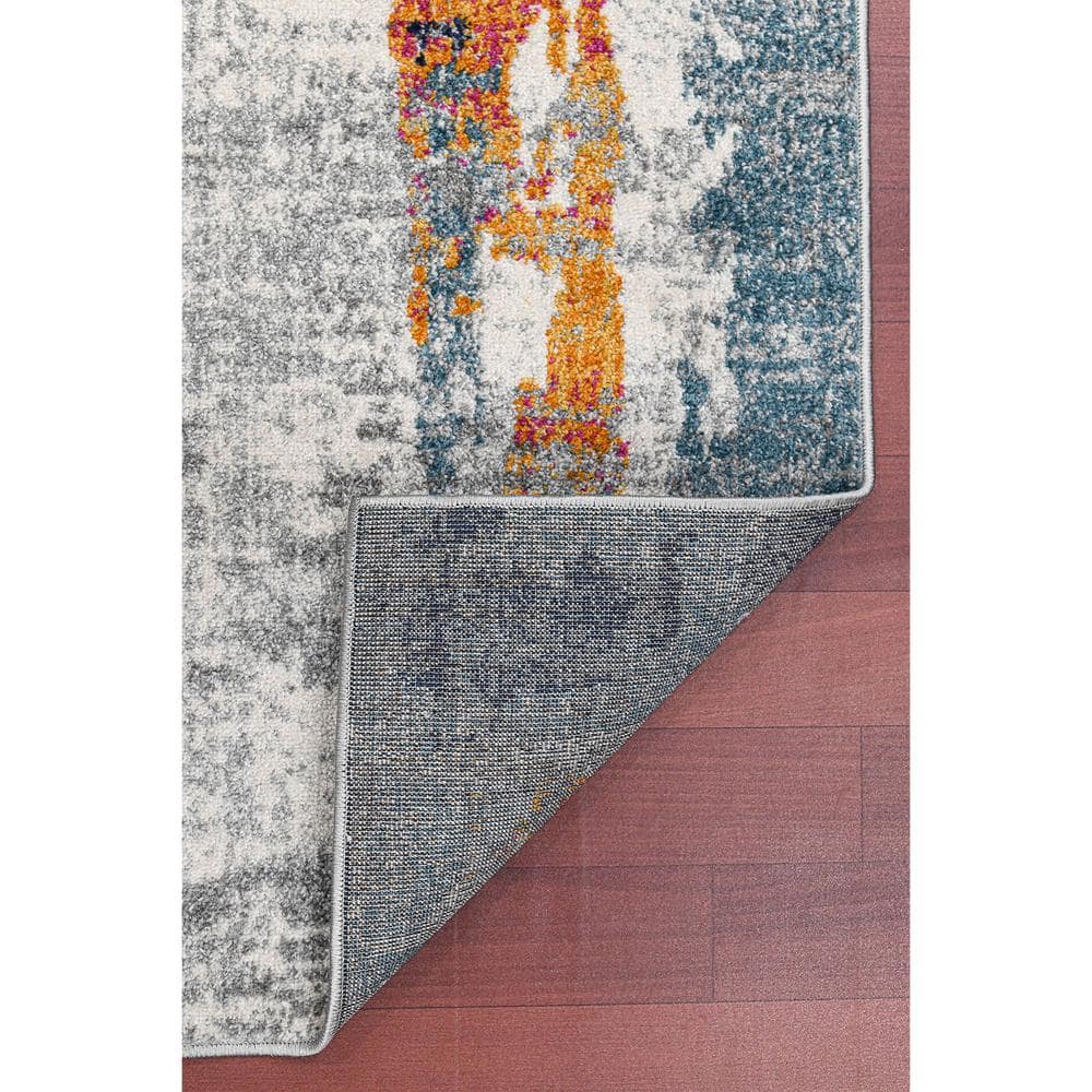 Blue and Orange Synthetic Bohemian Runner Rug 2 ft 7 in x 8 ft