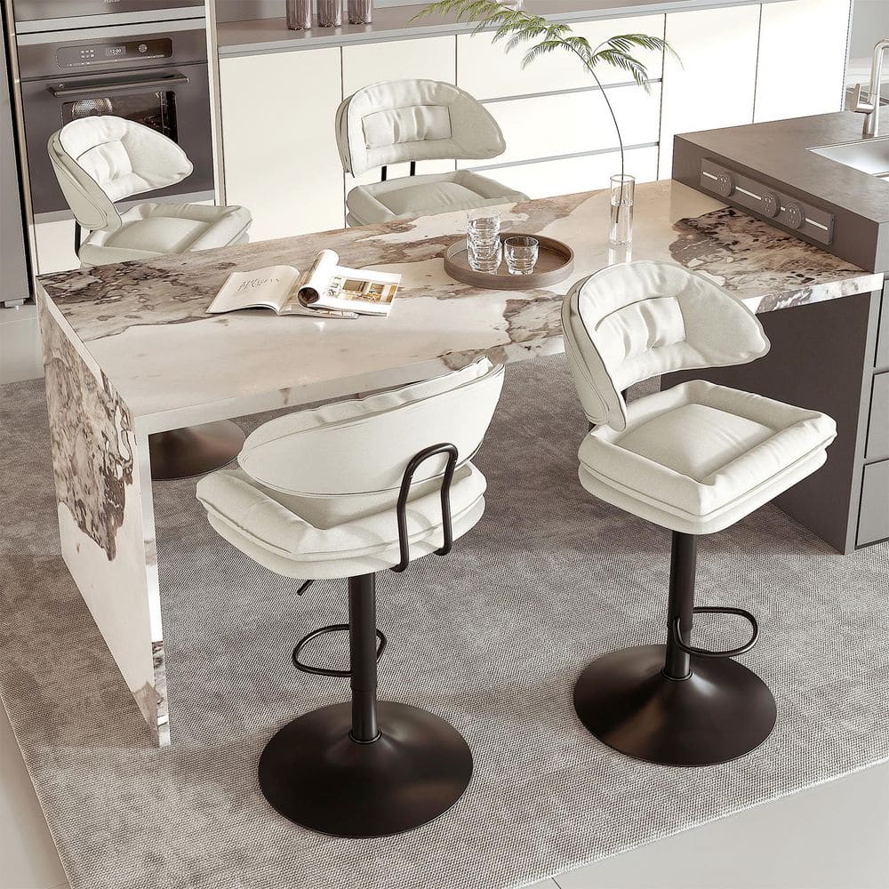 43.46 in. H Modern Beige Microfiber Height Adjustable Metal Bar Stool with Double-Layered Cushion and Footrest Set of 2 price history on PriceWatchPro