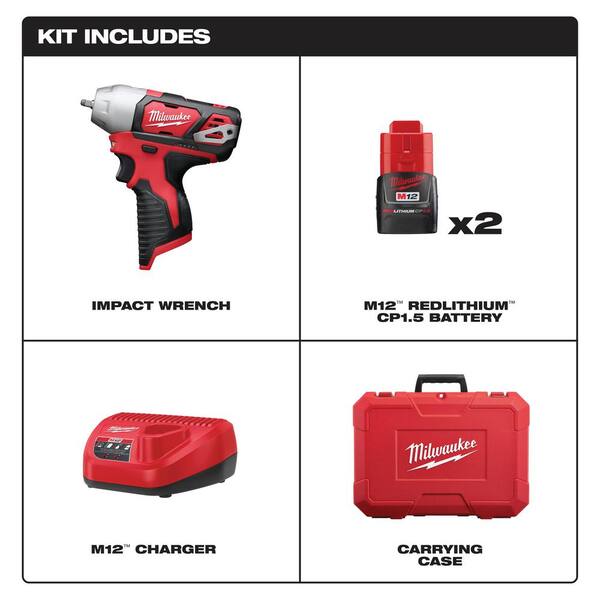 Impact Wrench Kit M12 12-Volt Lithium-Ion Cordless 1/4 in