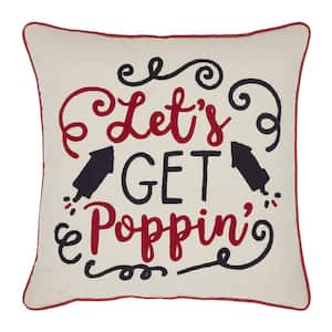 April and Olive Tan, Deep Red, Navy Let's Get Poppin 18 in. x 18 in. 4th of July Throw Pillow