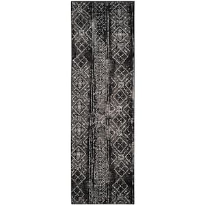 Adirondack Black/Silver 3 ft. x 10 ft. Border Striped Runner Rug