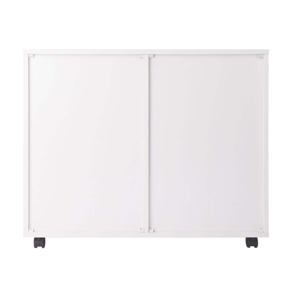 Modern White Composite Wood Mobile Storage Cabinet with Locking Wheels