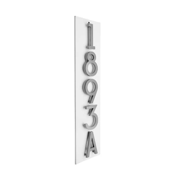Floating Stand-Off 5-Number Vertical Sign White with Silver Modern Font Numbers