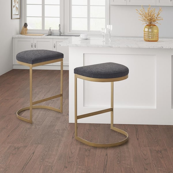 Marc 25 in. Charcoal/Antique Gold Wood Counter Stool