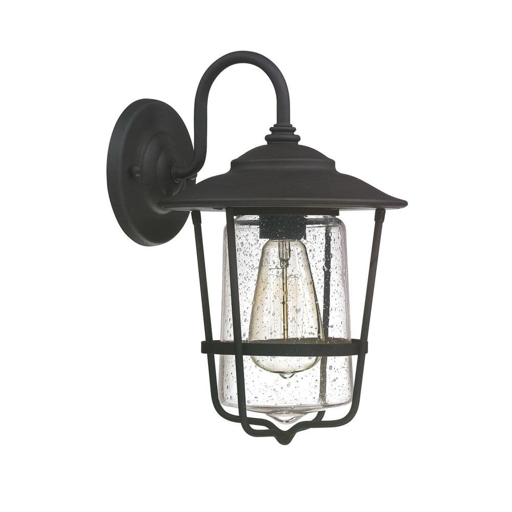 Creekside 8 in. W x 13 in. H 1-Light Clear Seeded Glass Outdoor Wall Lantern in Black price history on PriceWatchPro