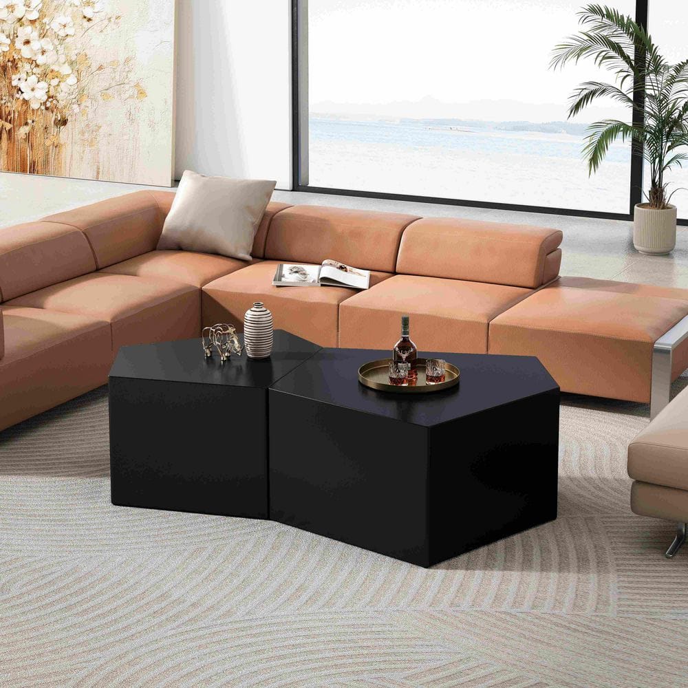 Seafuloy 29.3 in. Black Specialty MDF Coffee Table RXW757CoffeeT33 ...