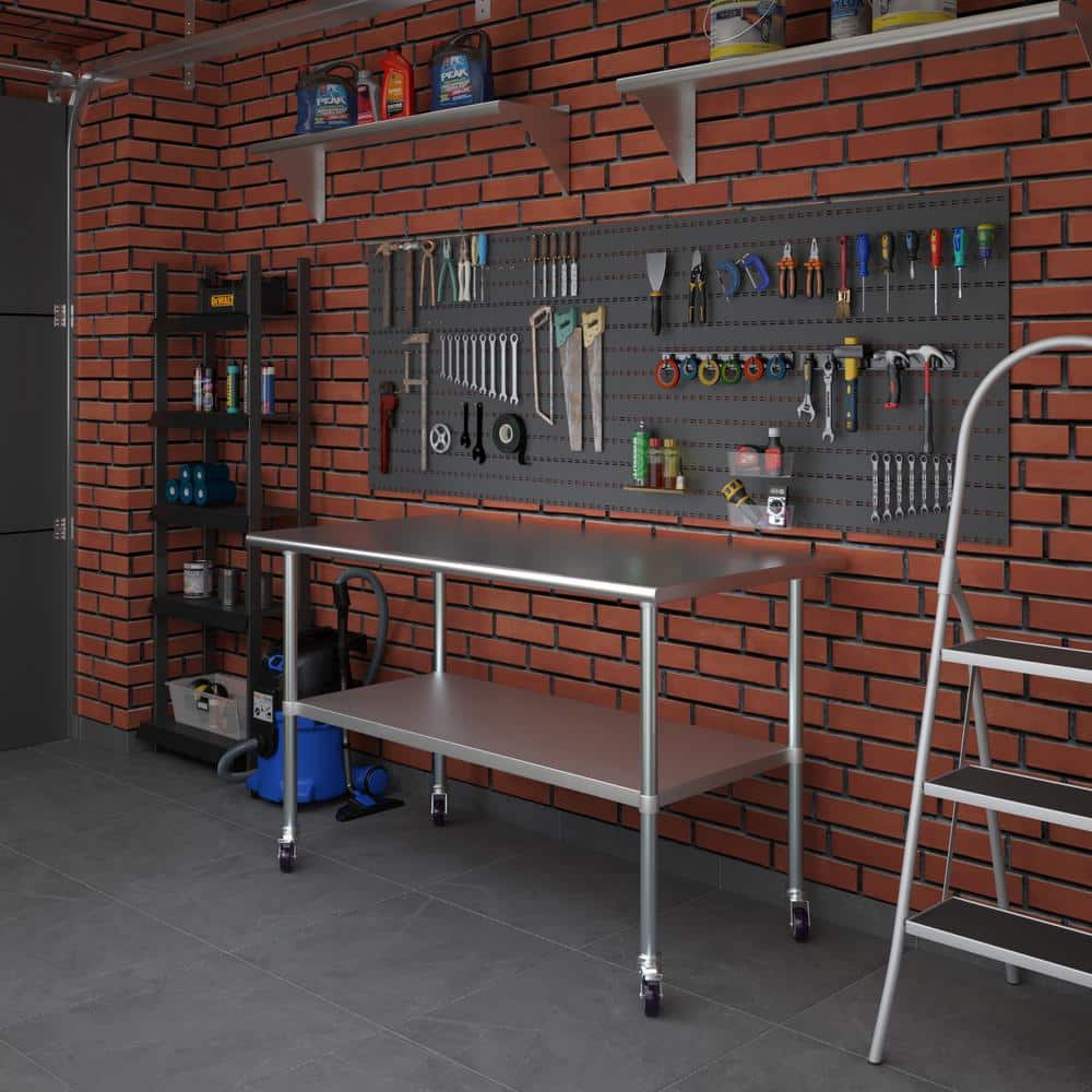 60" Stainless Steel Work Table with Undershelf and Casters