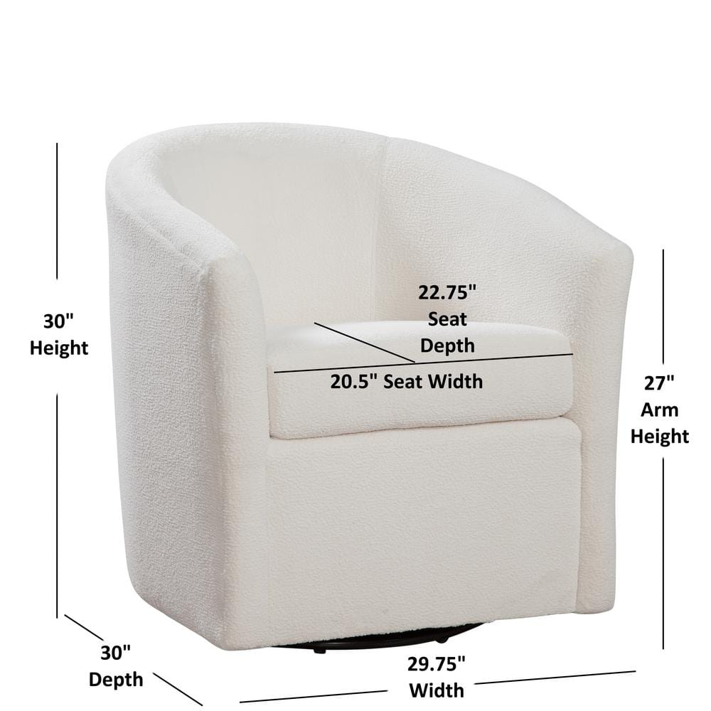 Ivory Velvet Barrel Swivel Accent Chair with Flared Arms