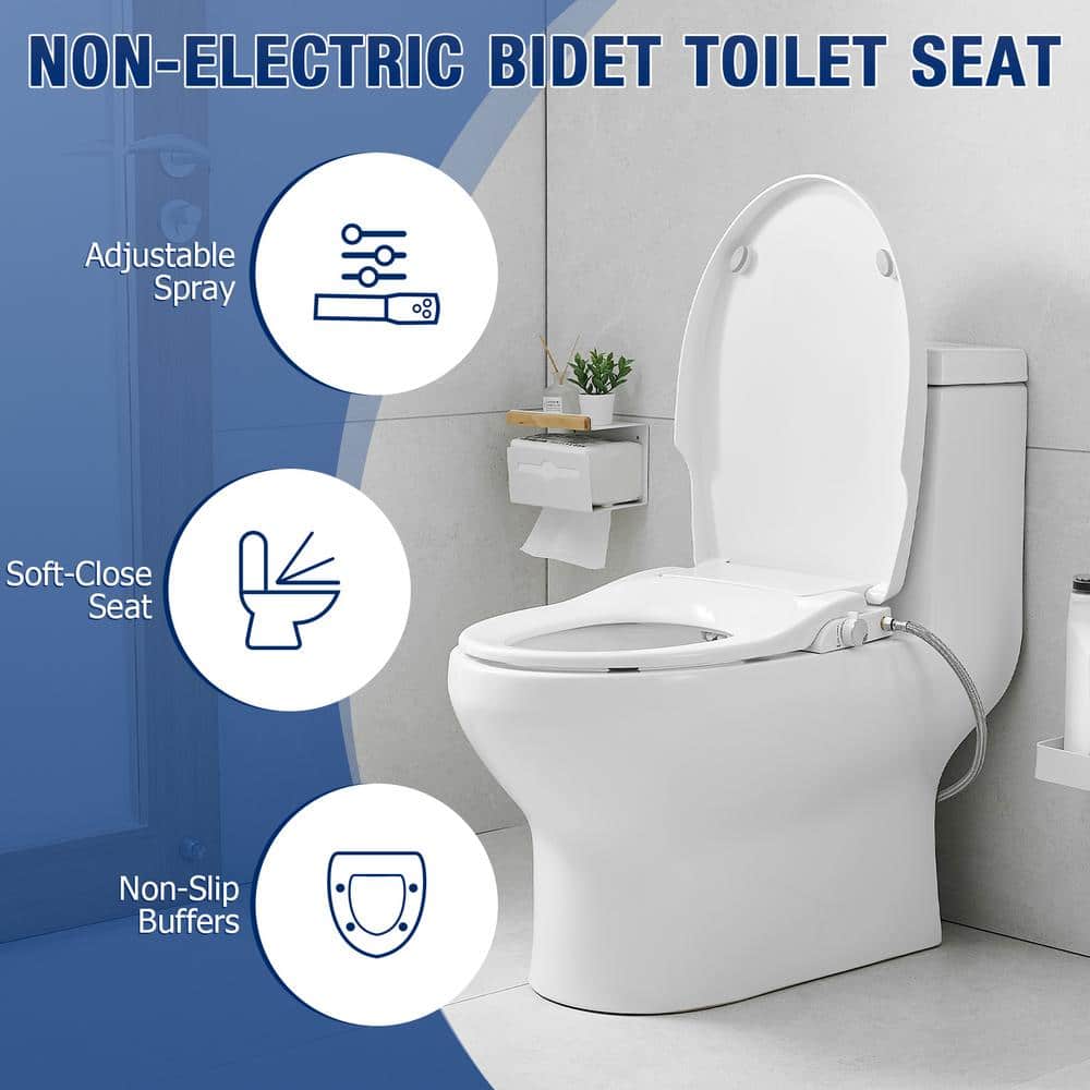 White Non-Electric Bidet Toilet Seat with Dual Nozzles