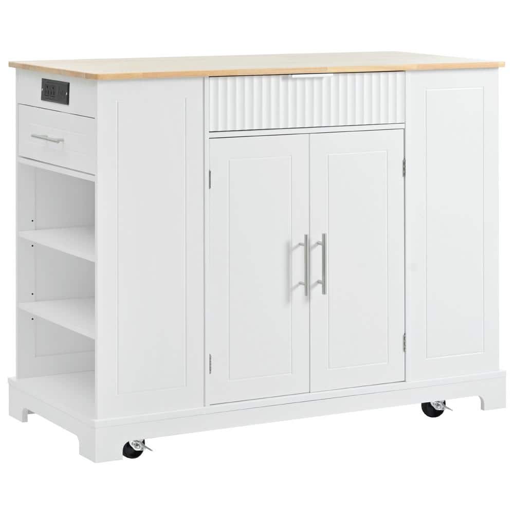 48.5 in. Kitchen Island with Trash Can Storage Cabinet on 5-Wheels with 3-Drawer in White price history on PriceWatchPro