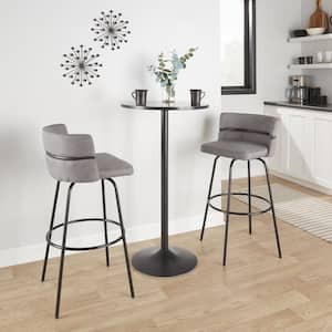 Cinch Claire 29.5 in. Light Grey Fabric and Black Metal Fixed-Height Bar Stool with Round Footrest (Set of 2)