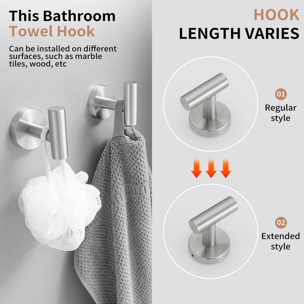 Brushed Nickel Wall Mounted J-Hook Towel Hooks Set of 4