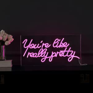 You're Like Really Pretty 19.6 in. x 10.1 in. Contemporary Glam Acrylic Box USB Operated LED Neon Night Light, Pink