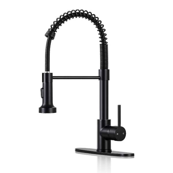 Matte Black 17.7 in. H Single Handle Pull Down Sprayer Kitchen Faucet with 360° Spout Swivel