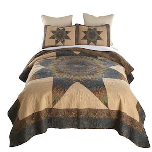 Forest Star 3-Piece Brown Cotton King Quilt Set