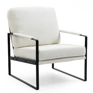 Ayume Boucle Fabric with Black Iron Legs Accent Chair in White