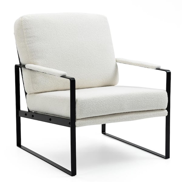Glamour Home Ayume Boucle Fabric with Black Iron Legs Accent Chair in White