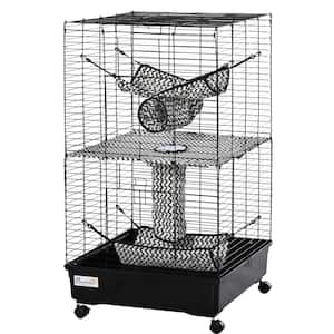 Small Animal Cage Habitat for Ferret with Wheels Hammocks Tunnels and 3 Doors - 42 in. H