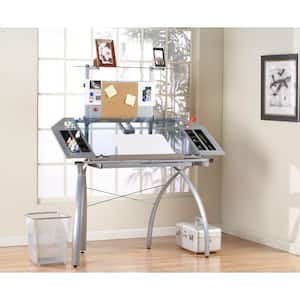 Futura 32.5 in. W Metal and Glass Craft Tower with Art Storage, Shelf and Magnetic/Cork Board, Silver