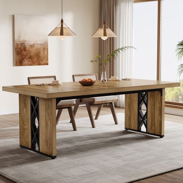 TRIBESIGNS WAY TO ORIGIN Halseey Modern Industrial Brown Wood 71 in. SLED Dining Table for 6, Large Rectangle Dinner Kitchen Table