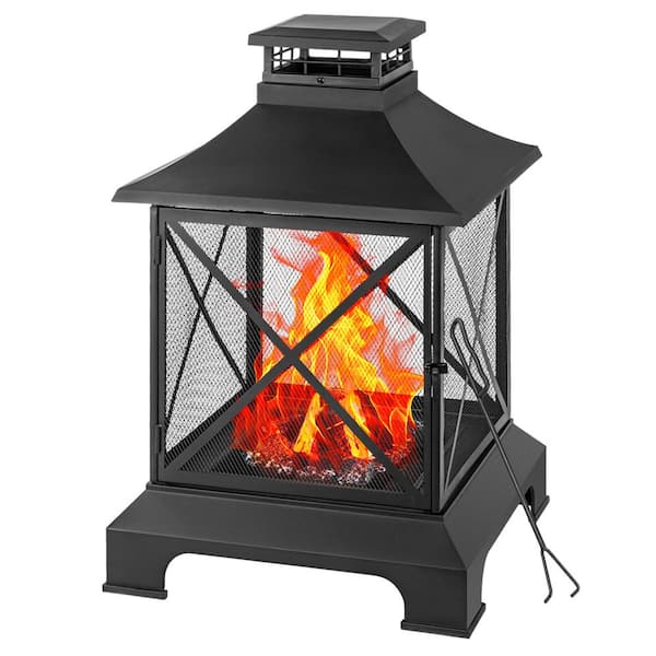ToolCat 24 in. Portable Wood Burning Fire Pit with Log Grate and Poker in Black
