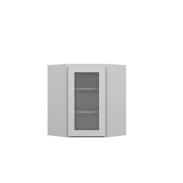 Unbranded Bedford Shaker 27 in.Wx 30 in.Hx 15 in.D in Painted White Ply Assembled Glass Door Corner Diagonal w/ Finished Interior