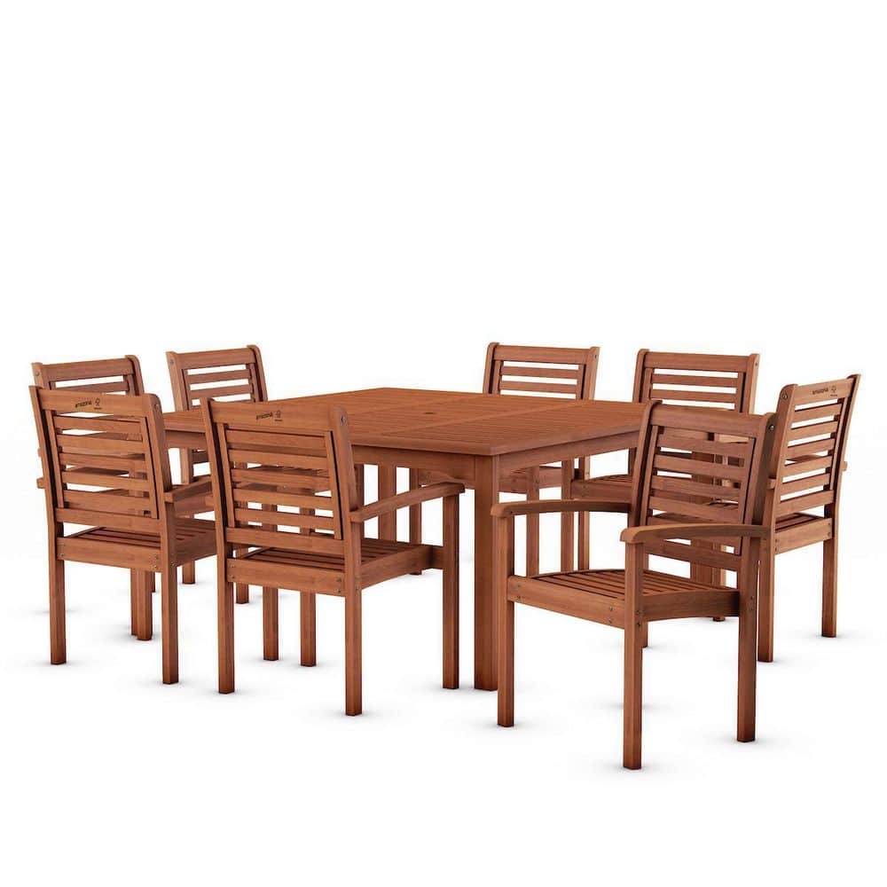 Livorno Eucalyptus 9-Piece Square Outdoor Dining Set for 8