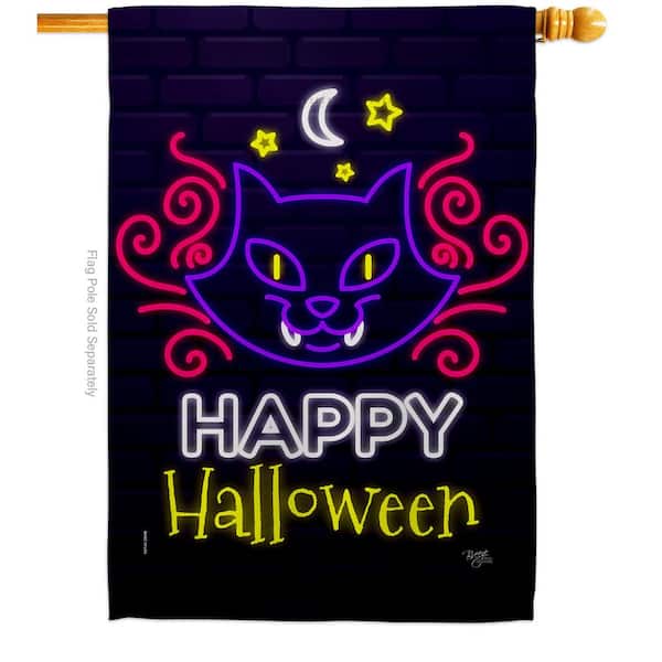 Breeze Decor 28 in. x 40 in. Neon Halloween Cat House Flag Double-Sided Readable Both Sides Fall Halloween Decorative