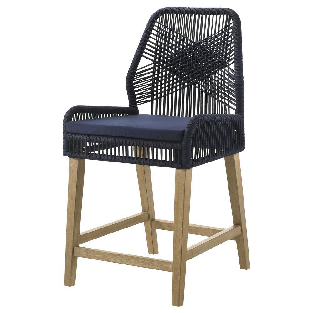 Nakia Dark Blue Woven Rope Back Counter Stools, Set of 2