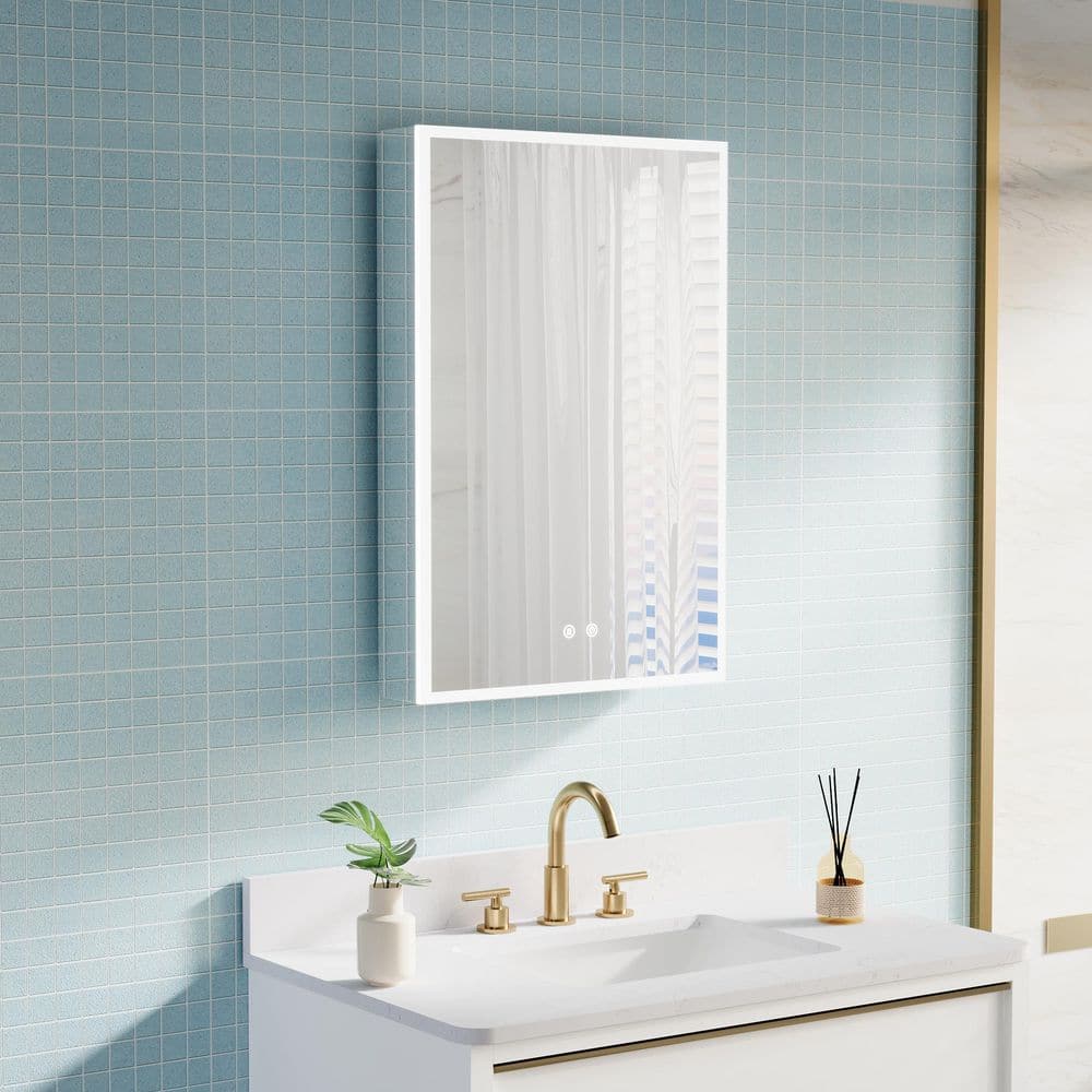 20 in. W x 30 in. H Framed Rectangular Silver Surface Mount Medicine Cabinet with Mirror and LED Light (Left Open) price history on PriceWatchPro