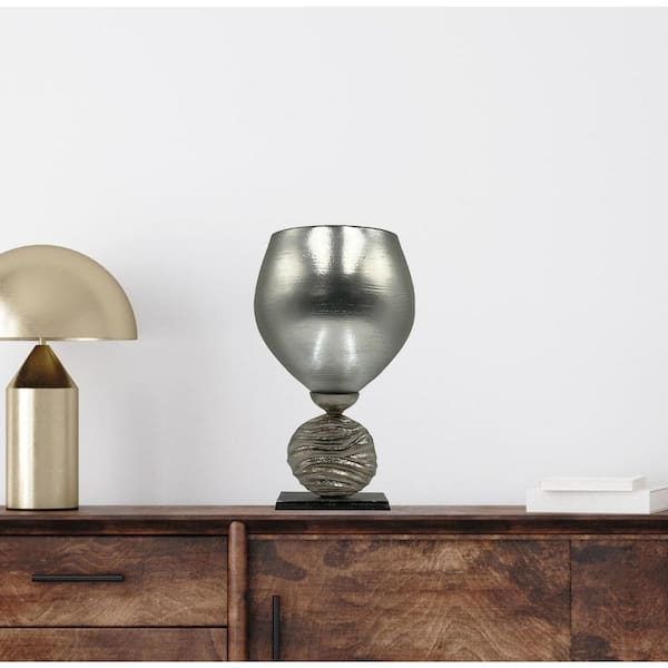 castellousa Silver 15 in. x 8 in. Handmade Aluminum Metal Modern Goblet Style Sculptures