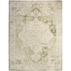 Astra Machine Washable Ivory Green 7 ft. x 9 ft. Center medallion Traditional Area Rug