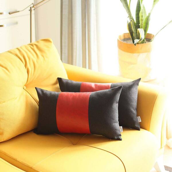 MIKE & Co. NEW YORK Boho-Chic Handcrafted Vegan Faux Leather Black and Red 12 in. x 20 in. Lumbar Solid Throw Pillow Cover Set of 2