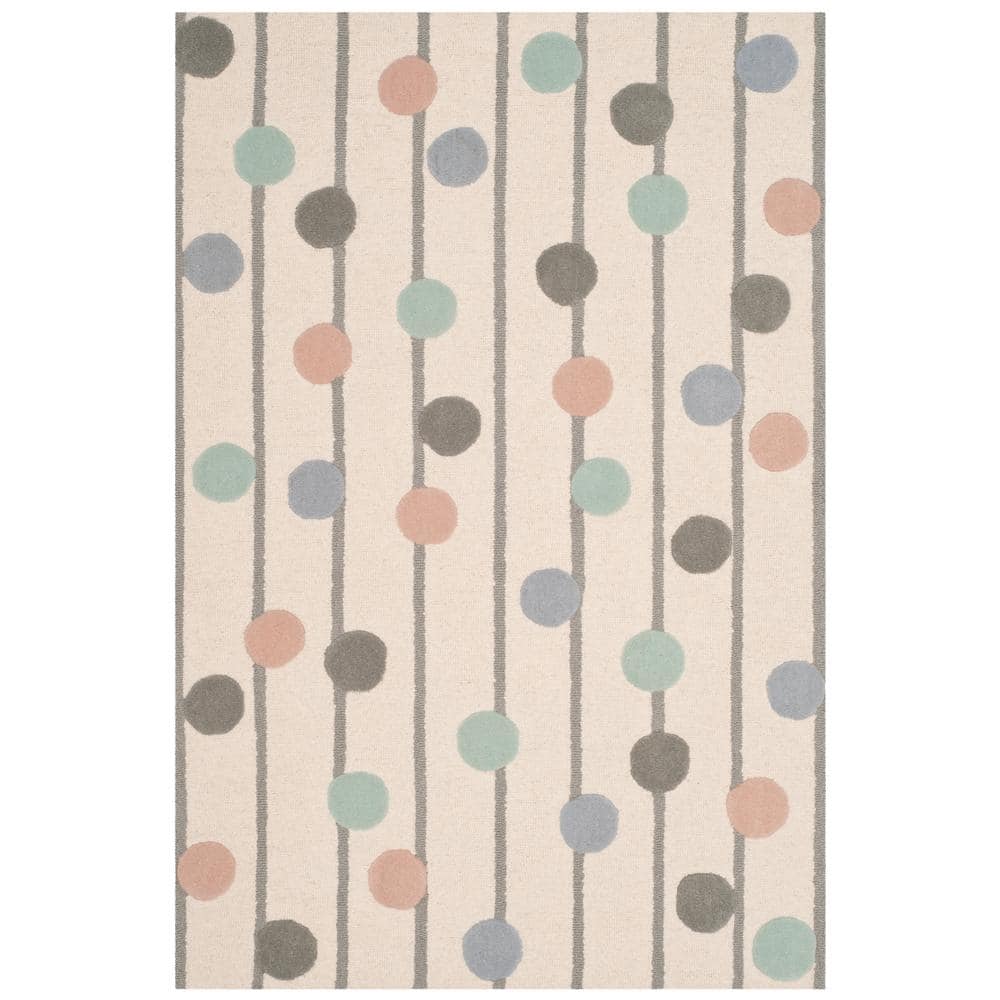 Ivory and Multi Polka Dot Wool Kids Area Rug, 4' x 6'
