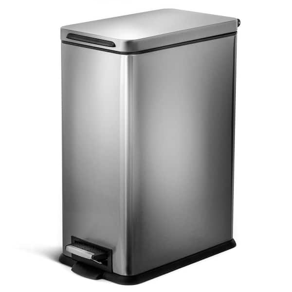 Home Zone Living 7.9 Gal. Stainless Steel Step-On Kitchen Trash Can with Soft Close Lid and Slim Shape