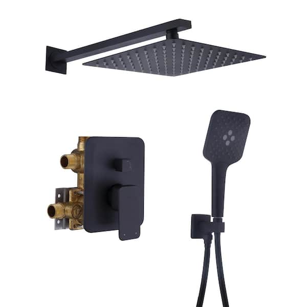 Dimakai 3-Spray Wall Mount Handheld Shower Head 1.8GPM 9.8in. Soft Rain Shower Head with Pressure Balanced Valve in Matte Black
