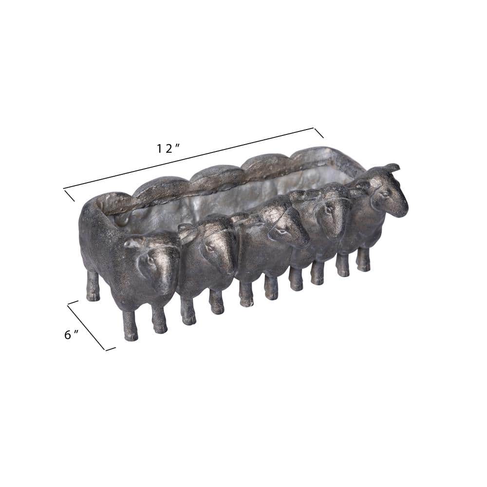 13" Gray Resin Sheep Planter with Distressed Iron Finish