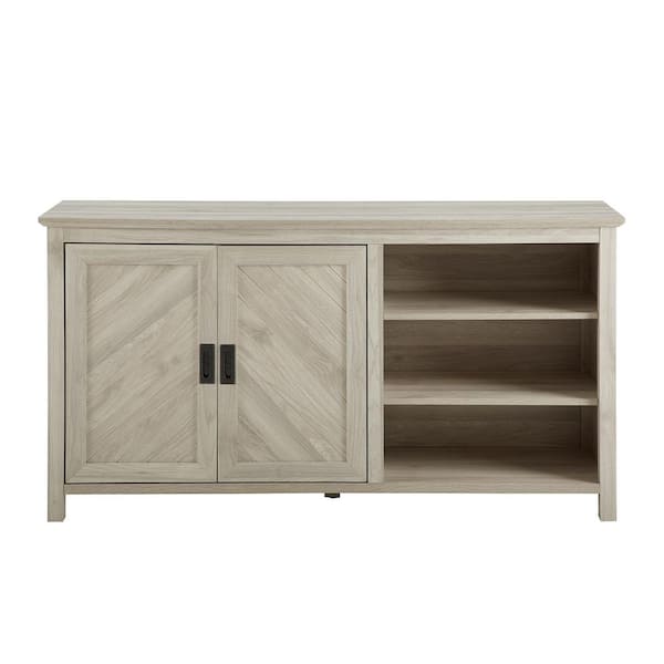 Walker Edison Furniture Company Birch Wood Sideboard with Angled Groove Doors