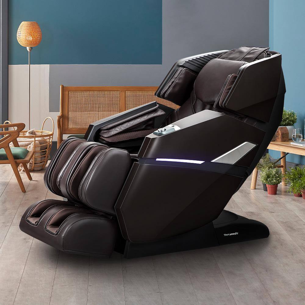 Brown Faux Leather Zero Gravity Massage Chair with Bluetooth and Heated Rollers